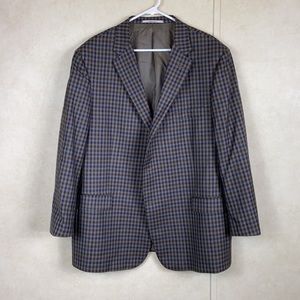 Men's Hickey Freeman Brown Blue Plaid 100% Wool Blazer Jacket Milburn II Sz 50 R